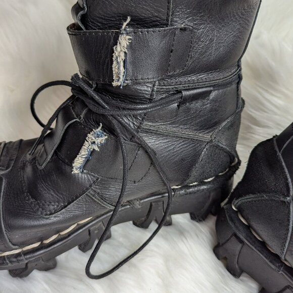Boseton Men's Leather Moto Biker Boots Black Lace up Burning Man grunge - Picture 6 of 16